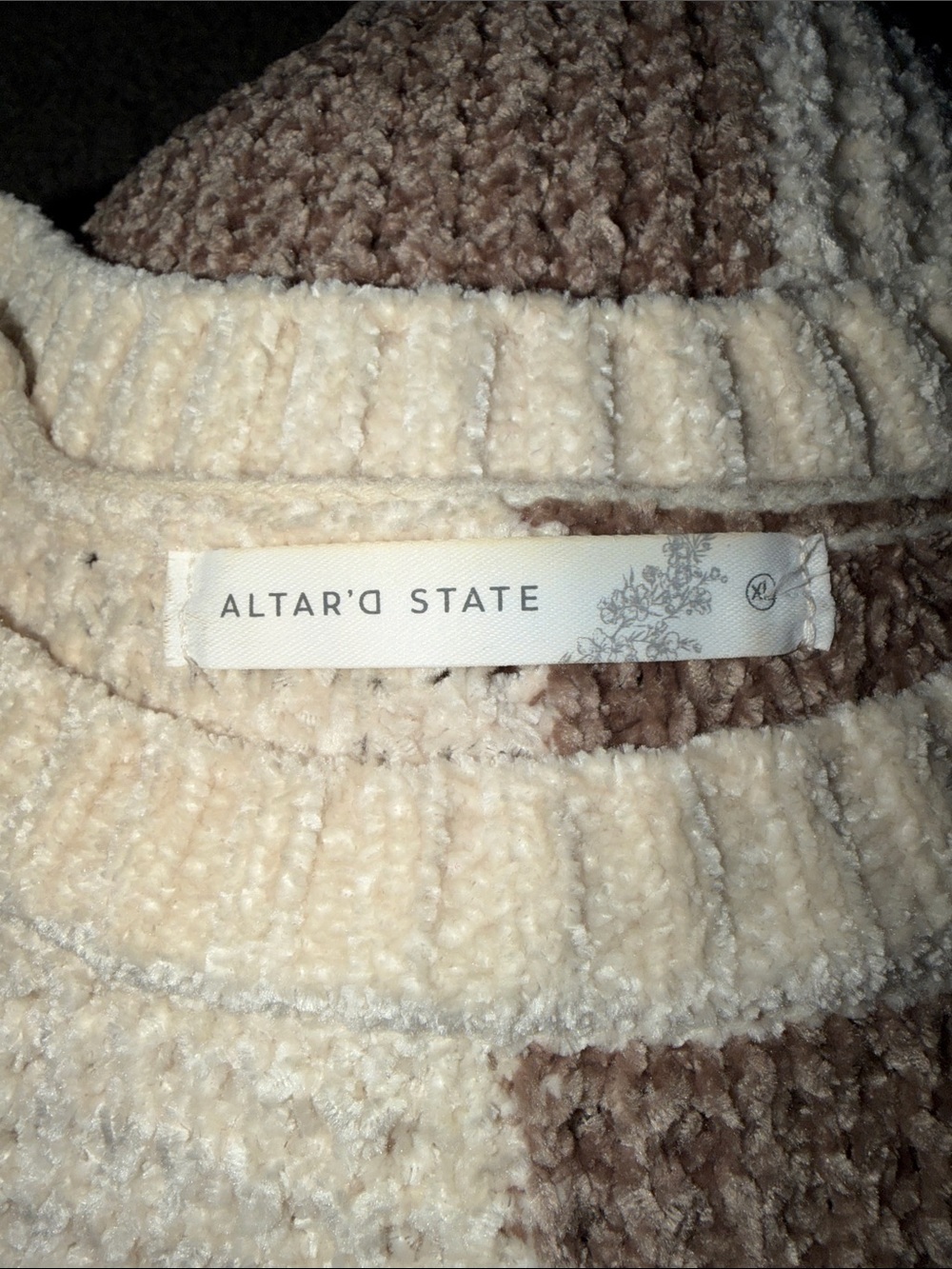 Altar'd State Cream and Brown Colorblock Waffle Knit Sweater - Picture 3 of 4